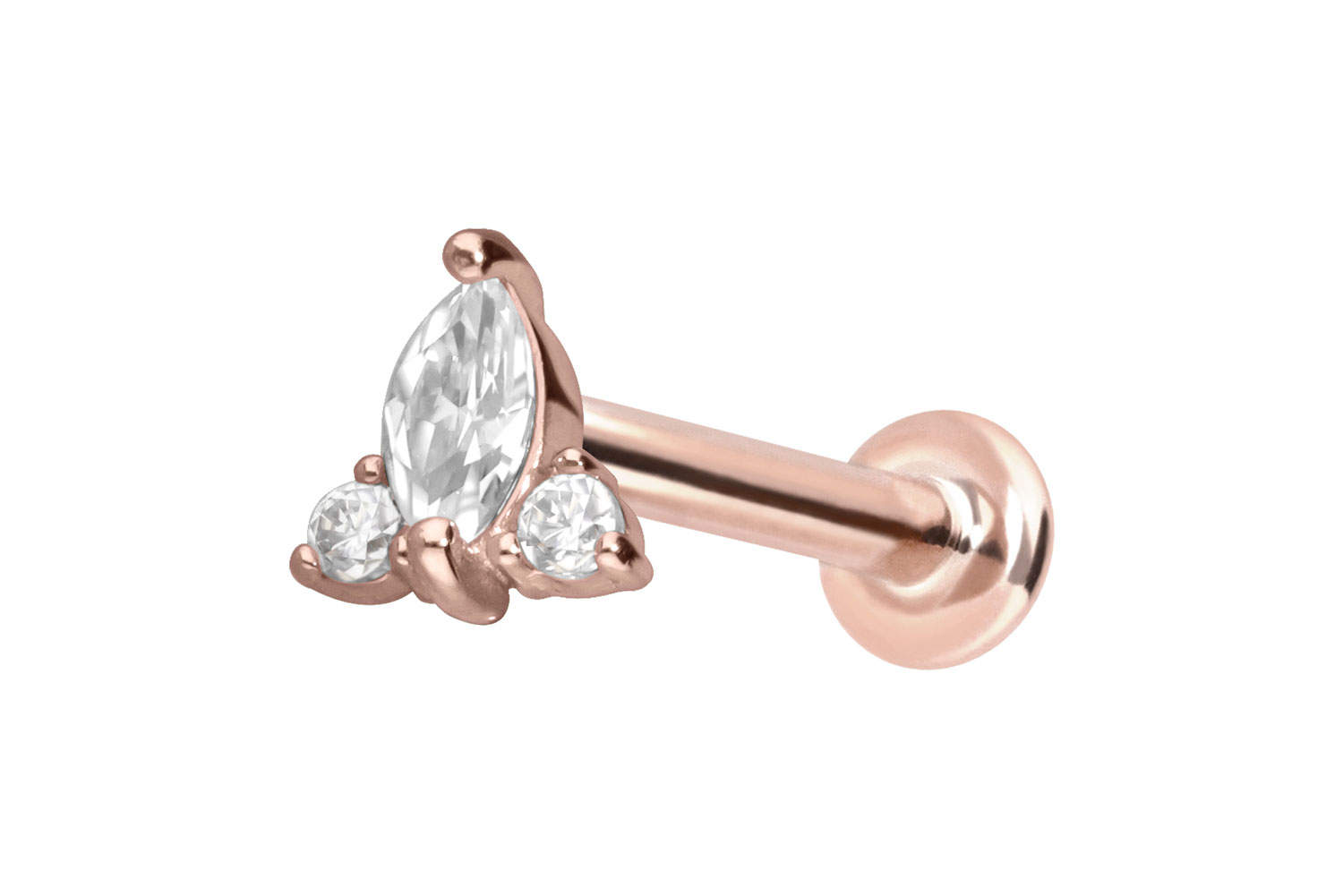 14 Karat Gold Labret Piercing mit Push Fit MOISSANIT-BLUME